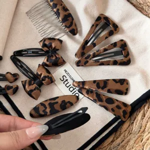 Juego de pinzas para el cabello con estampado de leopardo retro coreano, lazo y clips para mujeres.