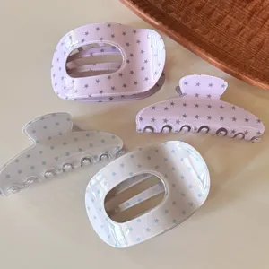 Cute pastel star hair claw clips set, large size resin hair accessories for daily hairstyles.