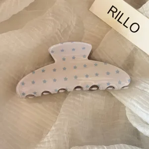 Blue star print hair claw clip, large size elegant acetate hair accessory for women.