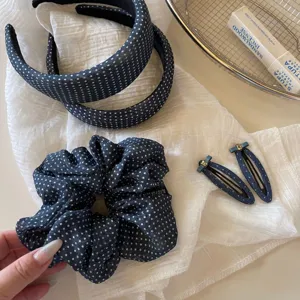 Korean style polka dot hair scrunchie set, cute hair accessories for women summer daily wear.