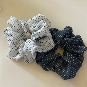 Korean style large polka dot satin scrunchies set, fashionable hair ties for women summer daily wear.
