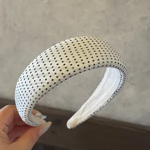 Elegant white polka dot headband for women, stylish wide hair hoop for daily wear and party.