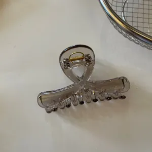 Molla per capelli incrociata trasparente grigia stile coreano, elegante pinza per capelli in resina.