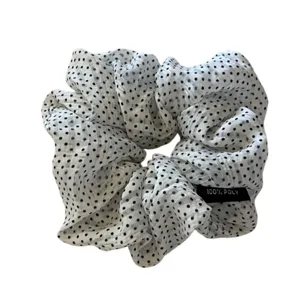 Korean style large polka dot satin scrunchie hair tie for women summer hair accessories