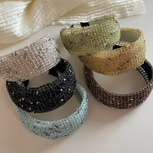 Korean Style Wide Headband Fabric Plastic Grid Mesh Hollow Out Hairband Elegant Tweed Texture Face Wash Hair Accessories For Women