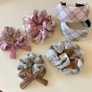 Κορεατικά Καρό Υφασμάτινα Scrunchies Ρετρό Φιόγκος Λάστιχα Μαλλιών Ελαστικά Scrunchies Φαρδιά Στέκα Αξεσουάρ Μαλλιών για Γυναίκες