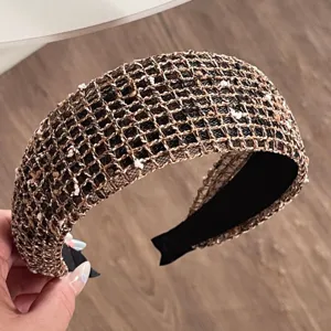 Chic tweed wide headband black and gold mesh hair hoop elegant fashion hair accessories