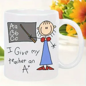 Ceramic coffee mug teacher gift with cute blackboard design, perfect for school appreciation day.