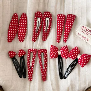 Red polka dot hair clips set cute side hair pins snap barrettes bow hair accessories
