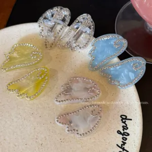Sweet Acetate Rhinestone Angel Wings Hair Clip Set Rhinestone Border Cute Side Clips Stylish Hairpins Headwear For Women Girls Everyday Daily