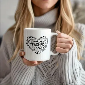 Tasse à Café Moderne en Céramique en Forme de Cœur Cadeau de Remerciement pour Enseignants Résistant à la Chaleur Blanc pour Bureau