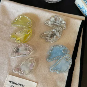Cute wing hair clips set, acetic acid side clips with sparkling rhinestones for women girls.