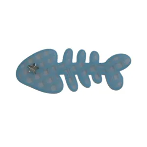 Cute blue fish skeleton hair clip for kids, sweet side bangs hairpin with silver star decor.