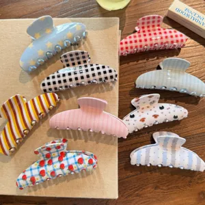 Pinza de pelo de acetato estrella cuadros fresa garras de pelo accesorios mujer
