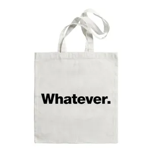 Detail van de witte canvas shopper met zwarte opdruk en stevige handvatten voor dagelijks.