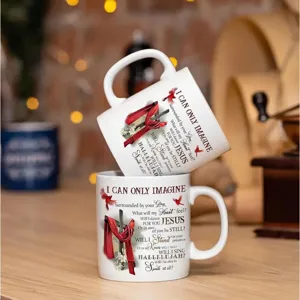 Modern Ceramic Mug White Coffee Cup Heat Resistant Cylindrical Mug With Handle Letters Cross Printed Beverage Cup Christian Gift Office Daily Drinkware