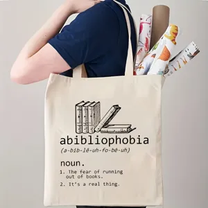 Preppy Style Canvas Tote Bag Graphic Printed Literary Shoulder Handbag For School Book Lover Casual Shopping Women Travel Bag