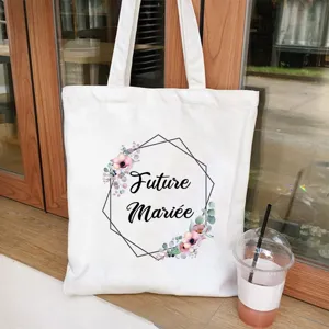 Canvas tote bag for women large capacity shoulder bag casual shopping bag with floral print.