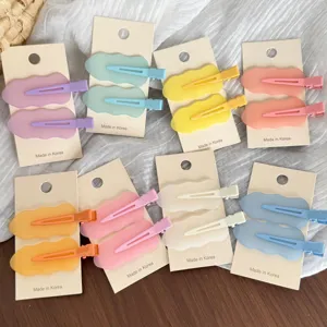 Kids Macaron Color Wavy No Crease Hair Clips Cute Acrylic Alloy Duckbill Side Bangs Barrettes Sweet Hairpins For Girls Everyday Accessories