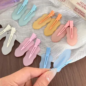 Pastel wave hair clips detail shot, cute macaron colors resin side clips for kids and girls.