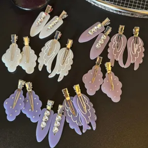 Set di graziosi fermagli per capelli in acrilico, forcine becco d'anatra con strass, accessori