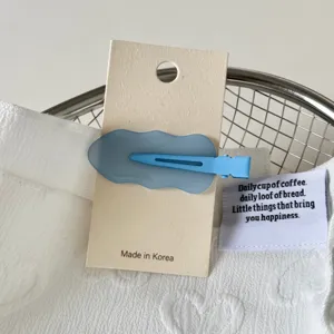 Blue wavy hair clip with paper card, cute side hair barrette for daily sweet style.