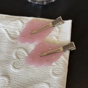 Carine mollette per capelli a forma di nuvola rosa con strass brillanti, clip per acconciature.