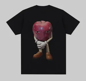 Funny 3D apple print short sleeve black t-shirt, casual crew neck graphic tee for adults.