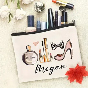 Borsa da Trucco Portatile da Donna in Poliestere Stampa di Lettere Pochette per Cosmetici Cerniera Quadrato Orizzontale Quotidiano Viaggio Organizer