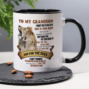 Personalized Grandson Coffee Mug with Lion Graphic Ceramic Cup Best Gift for Family Members