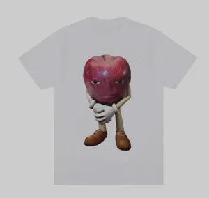 Funny apple print short sleeve t-shirt, casual graphic tee with unique surreal design.