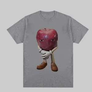 Men women funny 3D apple print graphic short sleeve t-shirt casual grey cotton crew neck top
