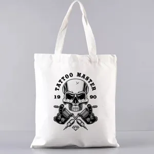 Segeltuch Tragetasche mit Totenkopf Tattoo Print, lässige Umhängetasche für den Alltag.