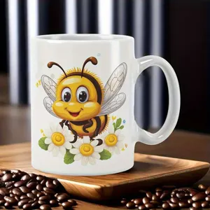 Modern Minimalistisch Knochenporzellan Becher Hitzebeständig Sublimation Keramik Kaffeobecher Weiß Biene Gänseblümchen Buchstaben Druck Tee Wasser Milch Tasse Büro Geschenk