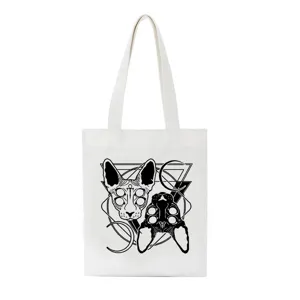 Y2K gothische Katze Canvas Tragetasche ästhetischer Retro Schulter Einkaufsbeutel.