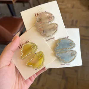 Acetate rhinestone wing hair clip details, cute side hair pins, exquisite claw clip set.