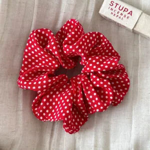 Red polka dot hair scrunchie cute fabric hair tie sweet hair accessories for daily wear stylish look