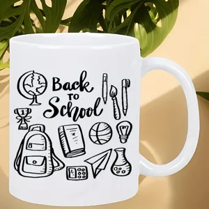 Back To School Bone China Mug Ceramic Coffee Cup With Handle Graphic Doodle Printed Water Mug Inspirational Gift For Students Teachers