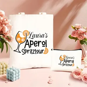 Detailansicht des weißen Segeltuchtaschen Sets mit individuellem Cocktail-Druck.
