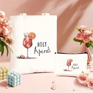 Aquarell Cocktail Druck Leinen Tragetasche und Etui Set, stilvolle Freizeittasche.