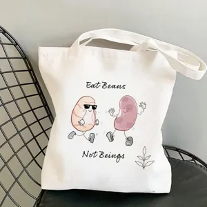 Lässige Canvas Tragetasche mit veganem Bohnen Print, stilvoller Shopper für den Alltag.