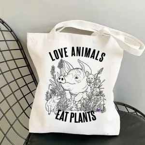 Vegane Tierliebhaber Leinen Tragetasche, lässige Umhängetasche mit niedlichem Tiermotiv für Damen.