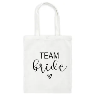 Weißer Canvas-Tragetasche mit Team Bride Druck, stilvolle Umhängetasche für Junggesellenabschied.