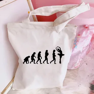 Canvas tote bag with ballet dancer evolution print, casual shoulder shopping bag for women.