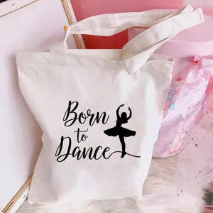 Cute Canvas Tote Bag Ballet Dance Girl Print Shopper Casual Shoulder Handbag For Women