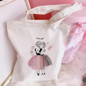 Harajuku Canvas Tote Bag Cute Ballet Dance Girl Print Shoulder Handbag Shopping Bag