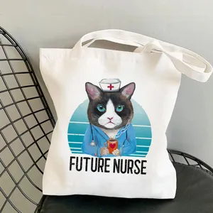 Niedliche Katzen Krankenschwester Leinwand Tragetasche Schulter Einkaufs Tasche Alltag