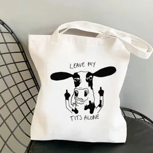 Lustige Kuh Druck Segeltuch Tragetasche, lässige Schulter Einkaufstasche mit doppelten Riemen.