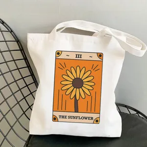 Canvas tote bag with tarot sunflower print aesthetic shoulder bag casual shopping handbag style