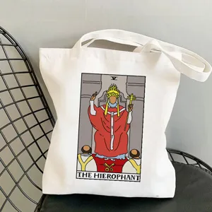Canvas tote bag featuring Tarot The Hierophant print, stylish shoulder bag for daily use.